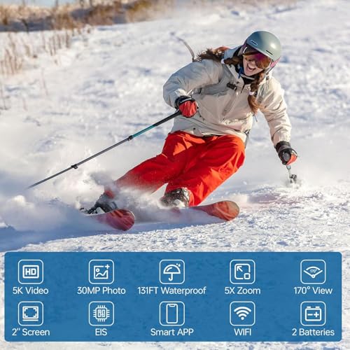 image for Hiicam Action Camera 5K 30FPS Waterproof Camera Underwater 131FT with 