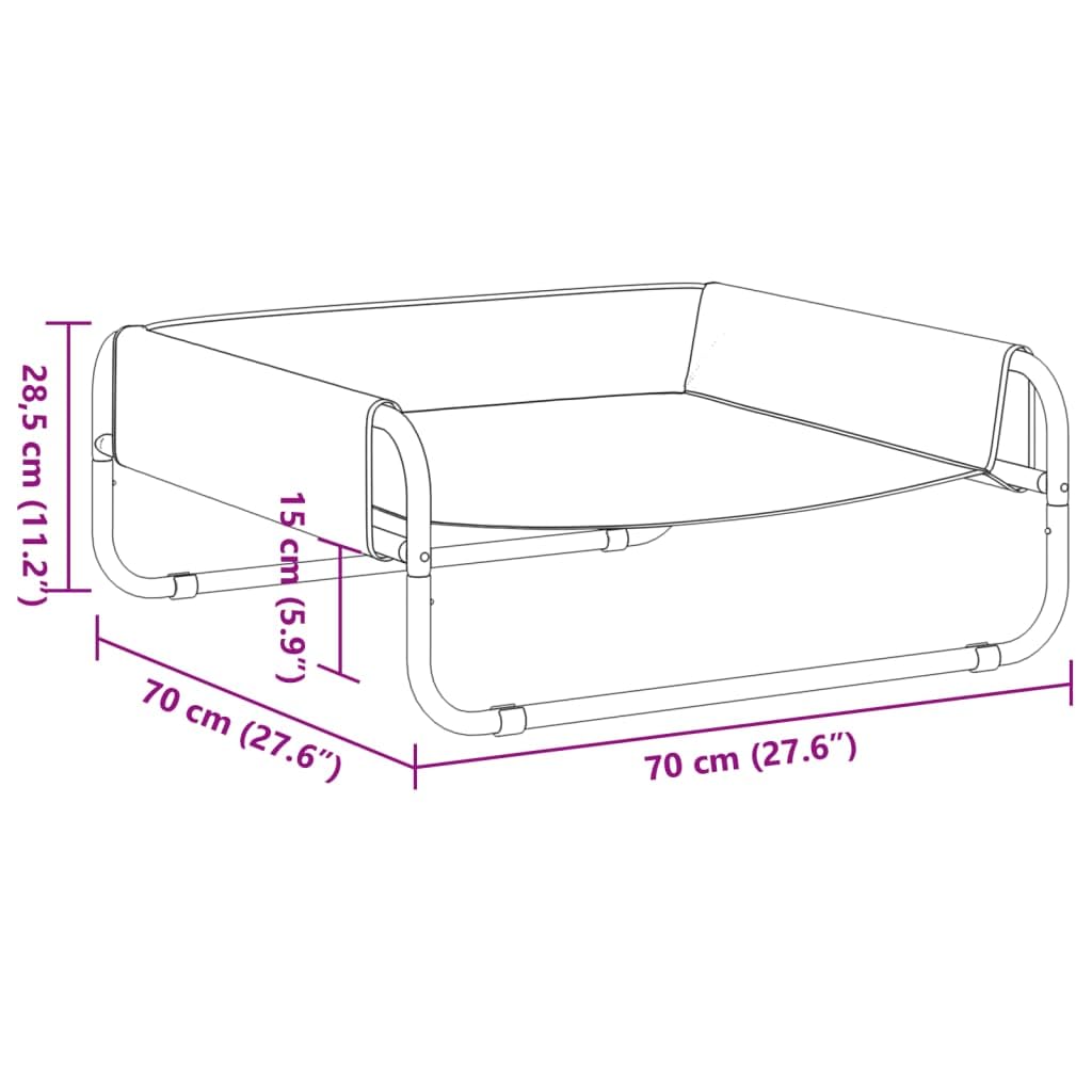 Cama para perros elevada antracita, 70 x 70 x 28,5 cm, tejido Oxford y acero con recubrimiento en polvo, soporta hasta 80 kg, diseño moderno, adecuado para salón, terraza y jardín