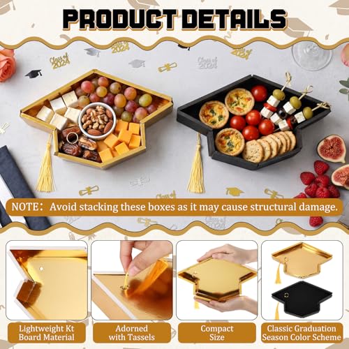Dunzoom 6 Pcs Graduation Cap Serving Trays, 2026 Fillable Grad Cap Serving Dish with Tassel Gold Black Graduation Hat Food Container for 2026 Graduating Party Supplies Table Decoration by Dunzoom - Used condition - Image 6