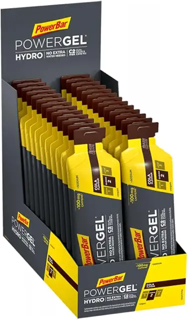 Imagen relacionada con Powerbar PowerGel Hydro Cola 24x67ml - Gel Energético de Alto Carbono + Sodio + 100mg Cafeína