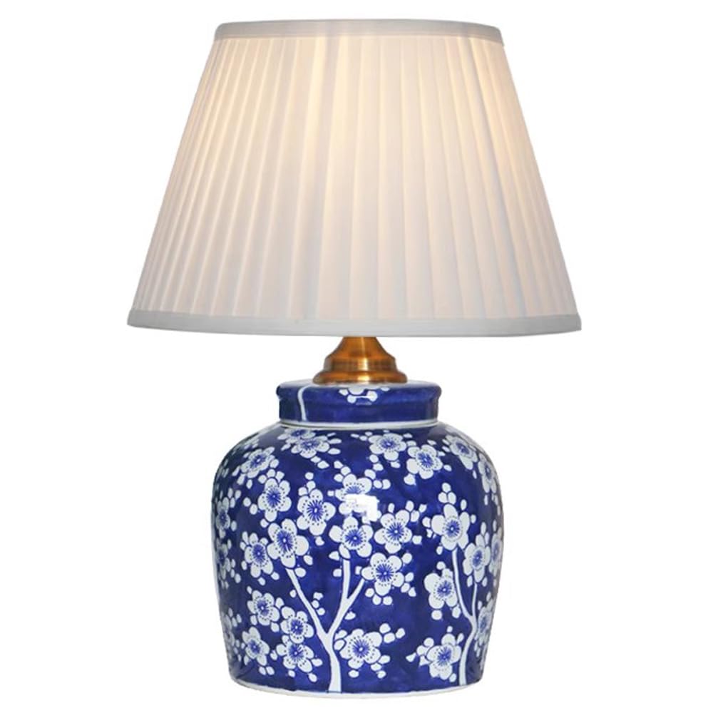 SANBDDLYY Hand-Painted Ceramic Table Lamp - Vintage Jingdezhen Porcelain Desk White Fabric Shade for Bedroom, Living Room, Study, and Office