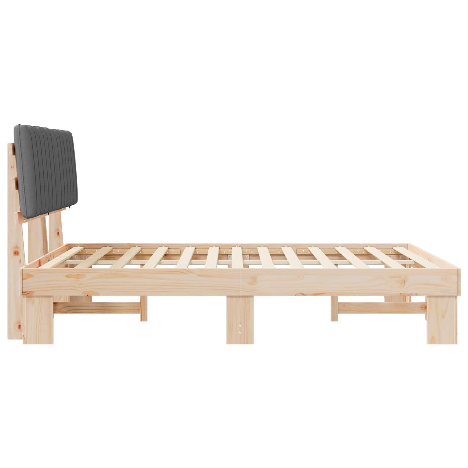 Telaio per letto con testiera imbottita, grigio chiaro, 150 x 200 cm, king size, moderno telaio per letto in legno di pino massiccio, per camera da letto, non necessita di box spring