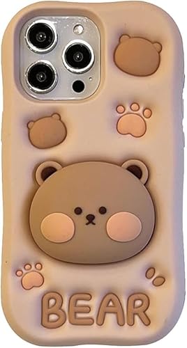 Custodia per iPhone 16 Pro Max Carino Kawaii 3D Cartoon Bear Morbido Bumper Antiurto Cover Protettiva per Bambini Ragazze silicone