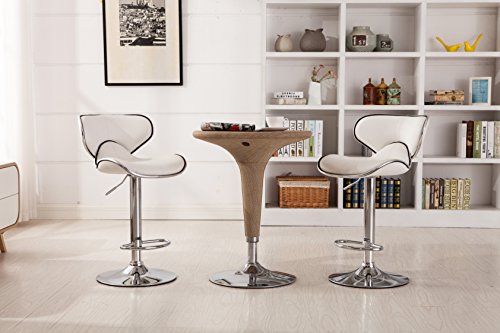 Roundhill Furniture Masaccio Cushioned Leatherette Upholstery Airlift Adjustable Swivel Barstool With Chrome Base, Set Of 2, White #TOP2