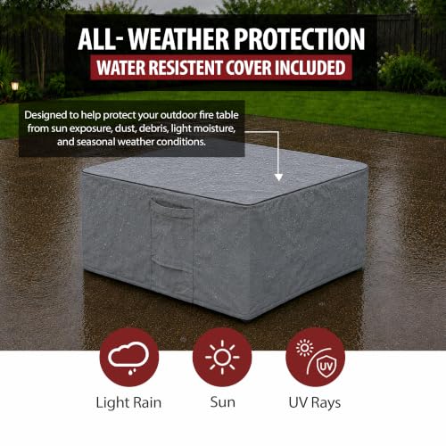 Image of AMS Creations | Brooklyn 40 inch Bundle Square Propane Gas Outdoor Fire Pit Table | Dark Gray Concrete GFRC | Limestone Texture Surface Fire Pit Table