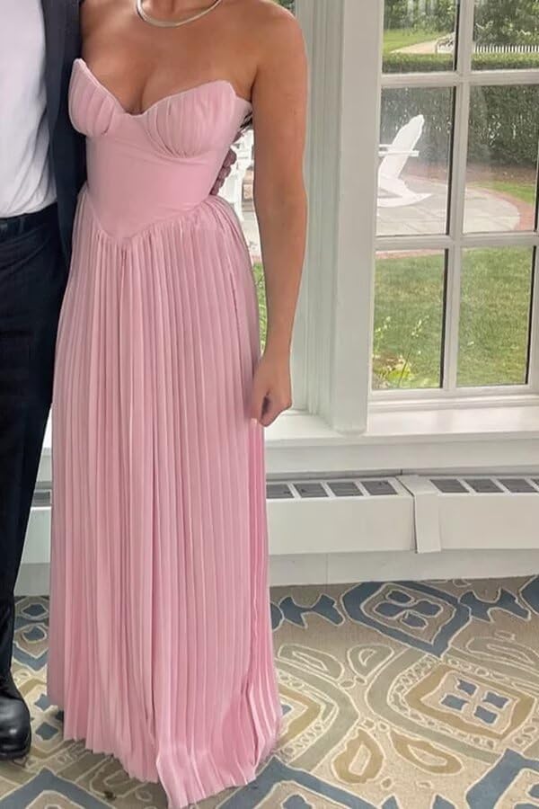 Strapless Bridesmaid Dresses for Women Long A-Line Ruched Satin Prom Formal Wedding Guest Dress4