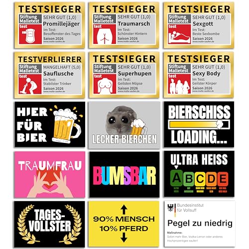 150x Malle Sticker Set in Top-Qualität mit UV-Beschichtung | 15 Motive | 2026 Edition | Aufkleber für Party Ballermann Schützenfest Oktoberfest Festival JGA