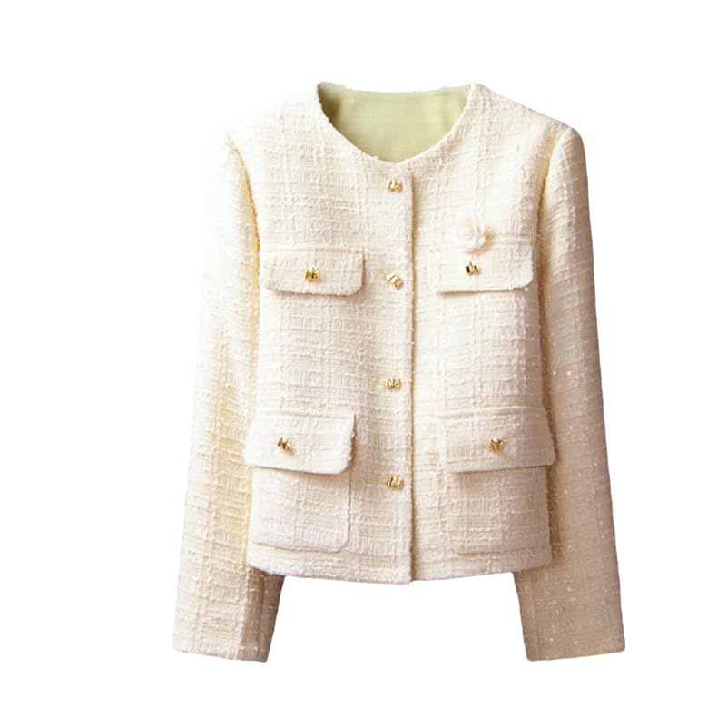 Veste courte en tweed femme paillettes florales 3D chic et tendance
