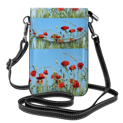 Porte-téléphone coquelicots avec emplacements cartes de crédit et bandoulière femme