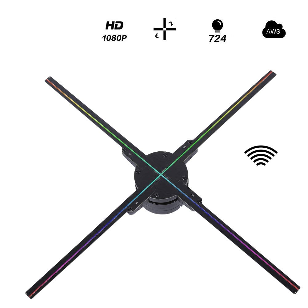 Holograficzny projektor LED, projektor 3D Projection Display Device 1080P WiFi 3D LED Fan Reklama z kartą TF 16GB, kąt widzenia dla biznesu, sklepu, baru, sklepu. (EU)