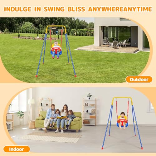 Image of 2 in 1 Toddler Swing & Jumper with Frame, Outdoor, Indoor, Baby Swing with Safety Belt for Indoor and Outdoor Use, Foldable Metal Stand & Clear Instructions, Easy to Assemble