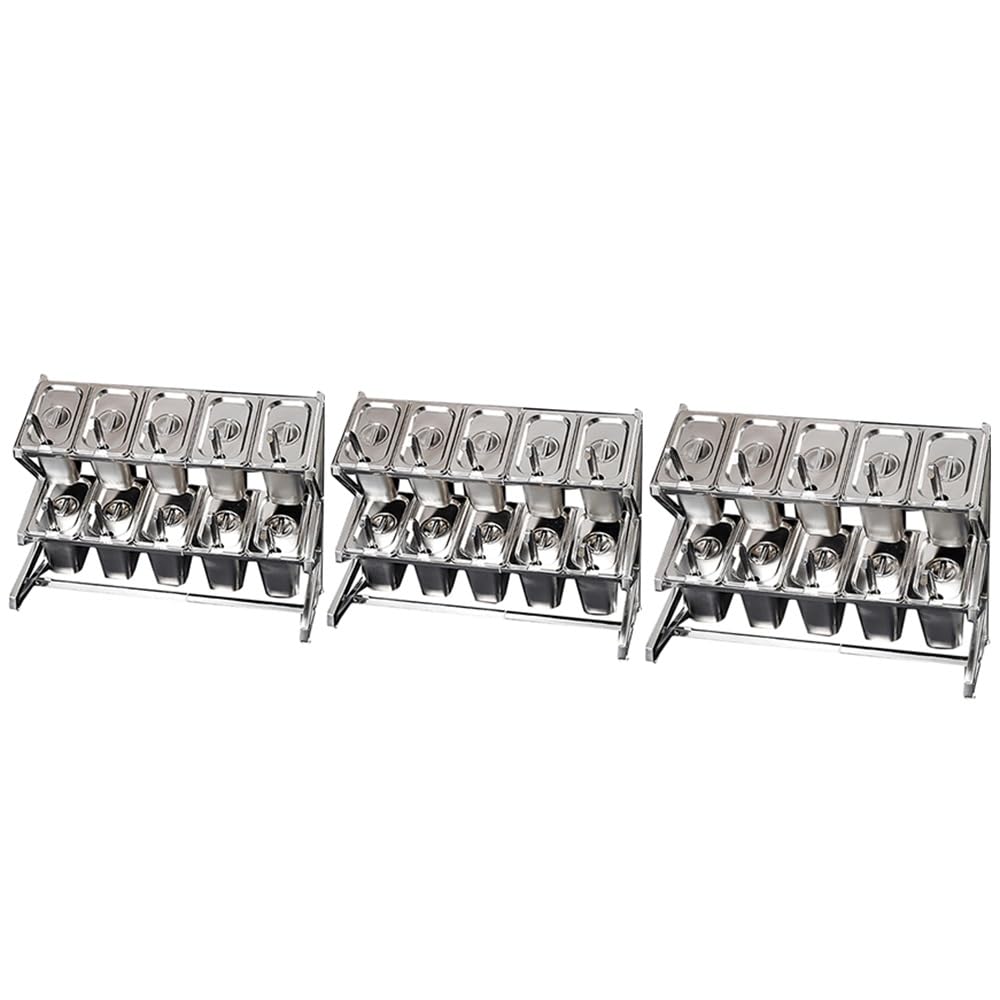 GTHTUHFD Expandable Stainless Steel Spice Rack For 10 Pots & Pans With Spoon Holder Countertop Condiment Organizer,Argento/Ddd-25.4X8.9X17IN-3P