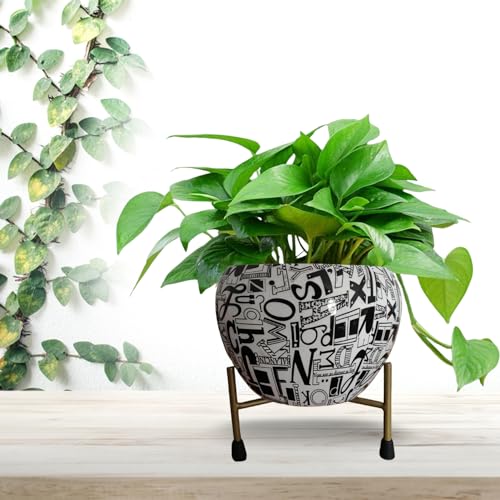 Image of CINAGRO Metal Flower Vase Planter Pot with Iron Stand, Pots for Plants, Plant Pots for Home Decoration, Succulent Pot, Indoor Planter Balcony Garden Decor (Size: 6X6 inch) Style: Alphabet Sphere