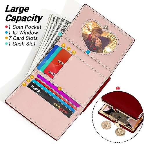 YINHEXI Wallet for Women, Cute Wallet Card Holder, Small Trifold RFID Blocking Purse, Cute Small Leather Mini Short Purse with Coin Pocket for Girls, Ladies (Burgundy)2
