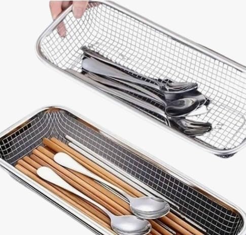 PEBBLE HUG Stainless Steel Cutlery Basket with Drainage, for Spoon Fork, Chopsticks, Multiple Functions, Utensil Drying Holder, Durable and Safe, Versatile Use, Space-Saving (29x21cm)