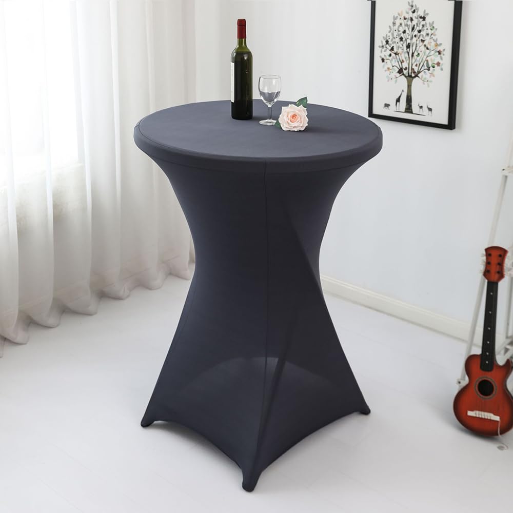 Set de 6 Funda Mesa Plegable, Fundas Elásticas para Mesas Redondas de Bar, Ø 80-85 cm Mantel Elastico, Mantel Mesa Redonda para Cóctel Boda Banquete (80 x 110 cm, Negro)