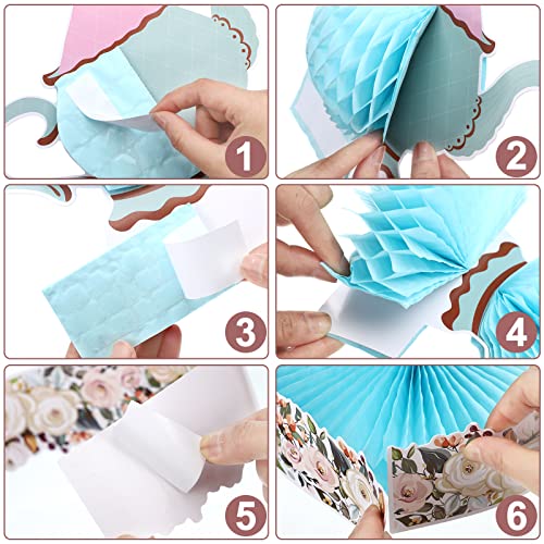 Wettarn 6 Peices Floral Tea Party Decorations Princess Party Tea Honeycomb Tea Party Centerpieces For Tables Spring Summer Birthday Decors 3D Vintage Teapot Vase Decors For Wedding Girls Women #TOP3