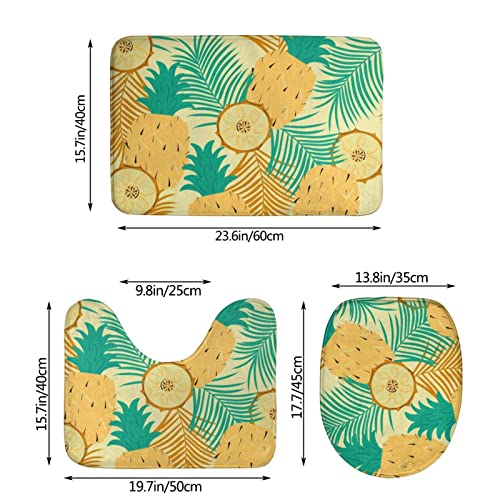DIRYKILP Badematte + Konturmatte + Toilettendeckelbezug, Ananas Palm Art 3 Stück Badematten Set, mit rutschfester Klebeunterseite – Bild 4