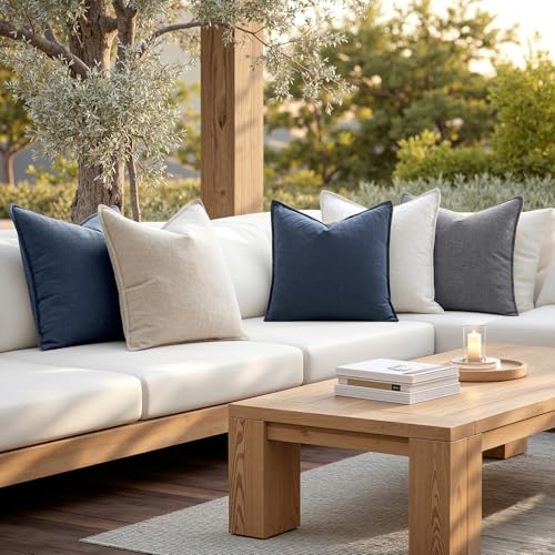 Image of MIULEE Decorative Pillow Covers 20x20 Inch Indigo Blue Boho Farmhouse Neutral Couch Throw Pillows for Bed Pack of 2 Accent Coastal Modern Pillowcase Summer Sofa Livingroom Home Decor