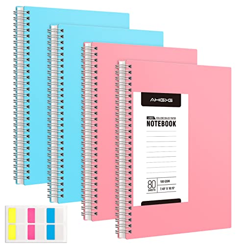 AHGXG Spiral Notebook - 4 Pack College Ruled Notebooks, 7.6\" x 10\" B5 Large Journal for Women, 100GSM Thick Paper, 160 Pages Journals for Writing Work School, Blue Pink