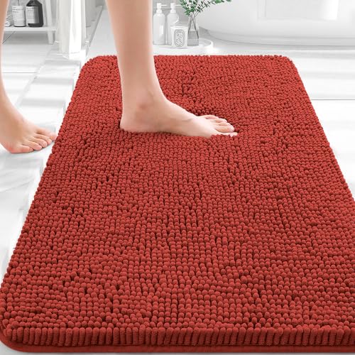 Image of OLANLY Bathroom Rugs 32x20, Extra Soft Absorbent Chenille Bath Rugs, Rubber Backing Quick Dry, Machine Washable Bath Mats for Bathroom Floor, Tub and Shower, Home Decor Accessories, Rustic Terracotta