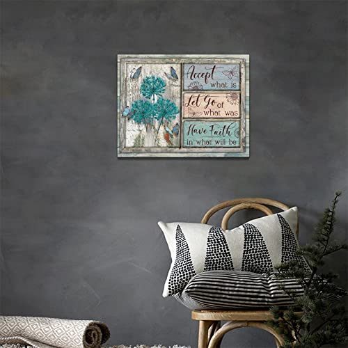 Dandelion Wall Art Farm Teal Dandelion Pictures Wall Decor Motivational Rustic Decor Country Butterfly Canvas Painting Artwork Wood Background Home Decor For Bedroom Office Kitchen Framed 12"X16" #TOP1