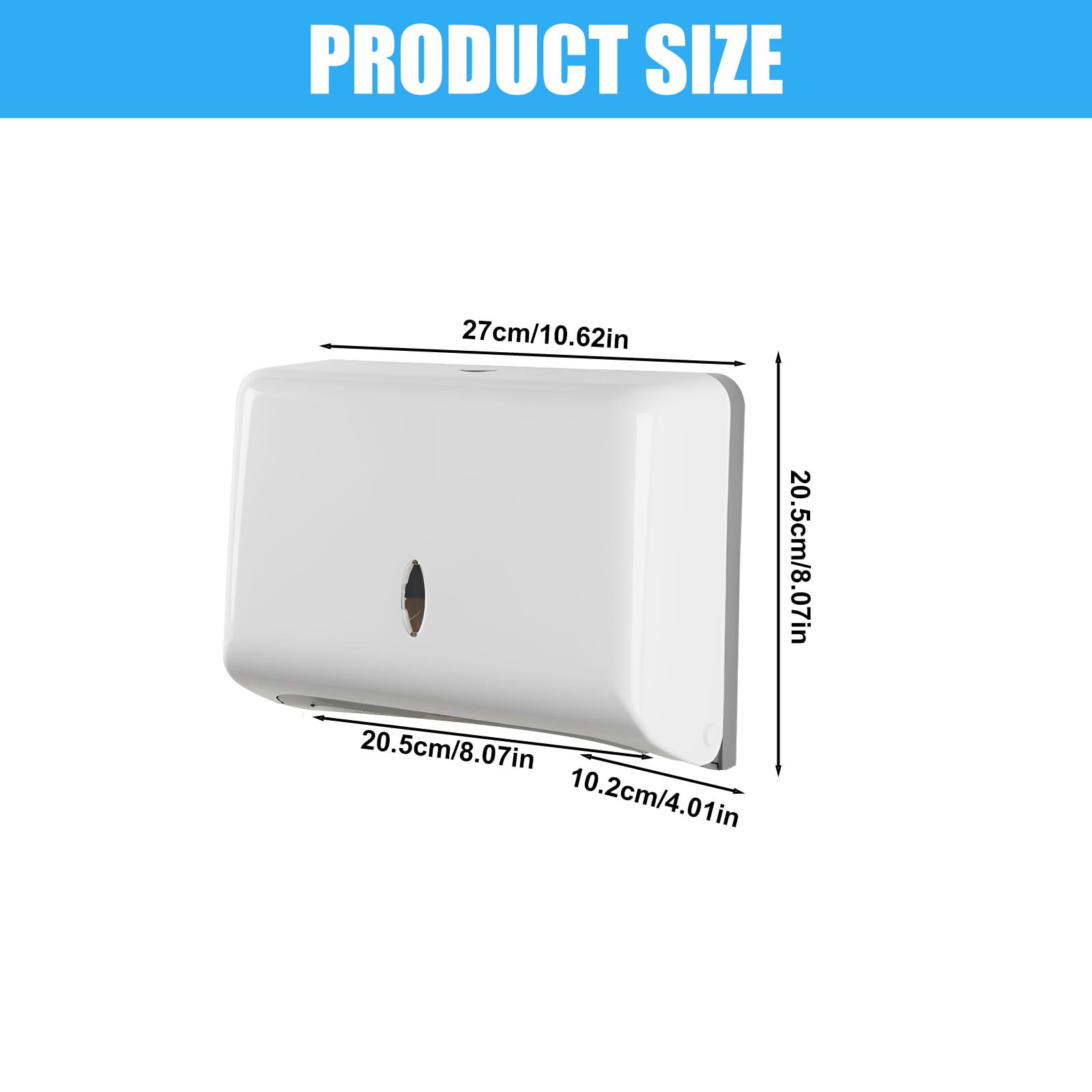Dispenser di Asciugamani di Carta Non Perforata Montato A Parete Per Fogli Piegati A C, Z O A Fisarmonica, 250-400 Fogli (Bianco)
