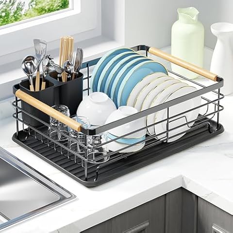 Warmiehomy Black Dish Drainer Rack with Tray Cover