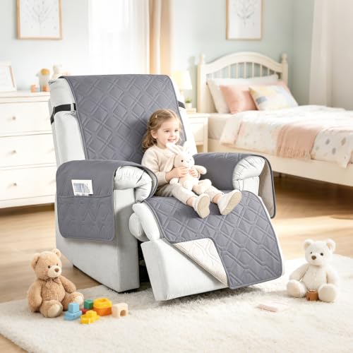 Funda impermeable sillón reclinable 1 plaza gris claro lavable AHSBND 3