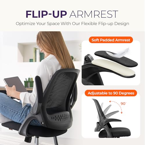 Image of NEO CHAIR Office Desk Chair, Ergonomic Mesh with Flip-Up Arms, All Black