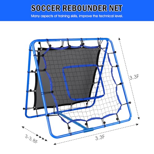 Dual-Sided Soccer Rebounder - 3.3 x 3.3 ft Portable Soccer Rebounder Net Fit for Lacrosse Softball Baseball Football Training, Easy Setup Rebounder Gifts Aids & Equipment for Kids, Teens & Adults