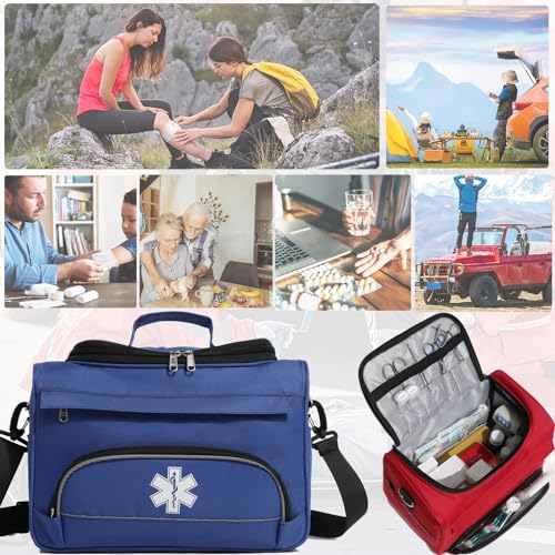Image of Empty Medicine Bag for Travelling Red First Aid Bag On Call Trauma Bag EMT First Responder Carrier Bag Medical Supplies Kit Emergency Bag for School(Bag only)