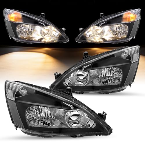 SOCKIR Headlight Assembly Pair Compatible with 2003-2007 Honda Accord Driver and Passenger Side (Black Housing)