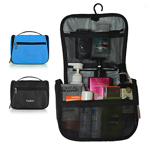 ThiKin Compact Hanging Toiletry Bag Business Leisure Travel Personal Organizer for Men Women with Mesh Pockets Sturdy Hook