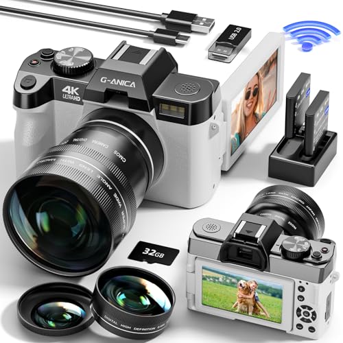 Ture 4K Digital Cameras for Photography & Vlogging - 48MP/60FPS, WiFi & App Control, Wide-Angle & Macro Lens, 32GB TF Card,Portable Compact Travel Camera for YouTube Beginners, Family-White