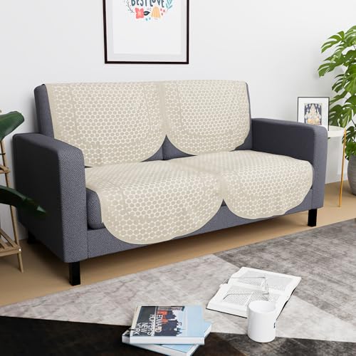 Image of Kuber Industries (Set of 4) Stylish & Decorative Cotton Sofa Covers 2 Seater | Aesthetic Sofa Protector /Mat & Slipcover for Hall, Living Room & Office | Polka Dot Design - Cream