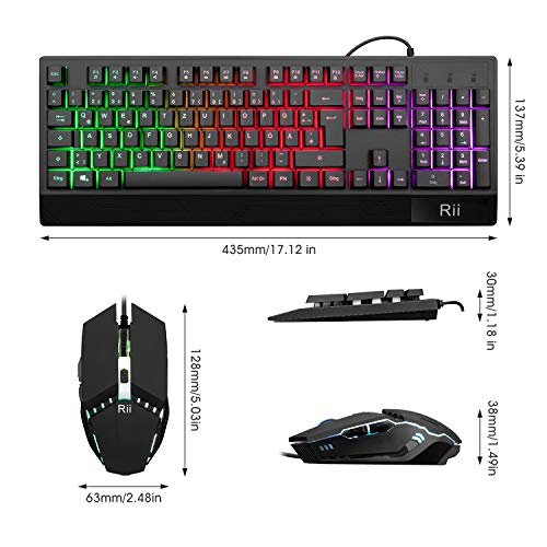 Rii Gaming Tastatur und Maus Set, maus und tastatur, RGB Hintergrundbeleuchtung QWERTZ (DE-Layout), Regenbogen Farben Beleuchtete USB Wasserdicht Tastatur und Maus mit 3200 DPI für Pro PC Gamer - Image 7