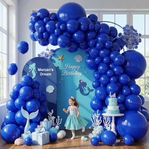 Image of Blue Balloons Arch Kit,130pcs Royal Blue Balloon Garland,Different Sizes Blue Latex Balloons for Graduation Party,Baby Shower,Gender Reveal,Under The Sea Birthday Party Decorations