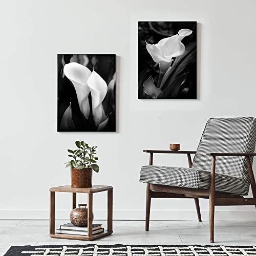 Calla Lily Canvas Wall Art: Black And White Flower Artwork Modern Floral Wrapped Canvas Picture Prints Elegant Living Room Painting Photography Ready To Hang For Bedroom Bathroom Office #TOP1