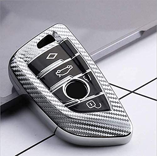 Soft TPU Carbon Fiber Styling Car Remote Key Cover Case Shell Compatible with New Blade Smart Key (Silver)