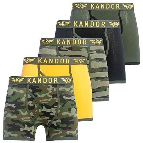 Kandor Baumwoll Boxershorts Herren – 5er Pack, Bunte, Schwarze & Farbige Unterhosen für Männer Set, Dehnbare Herren-Unterwäsche aus weiche Baumwolle, Slipboxer mit Gummibund (XL,Camobee Pack A)