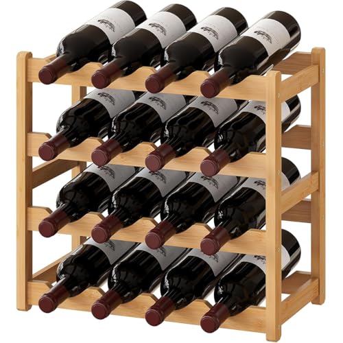 Lista de Producción de vino los 10 mejores. 21 simfort Estante de Vino Apilable de 4 Niveles, Capacidad 16 Botellas, Porta Vinos, Porta Botellas, Ahorra Espacio, Organizador de Vinos
