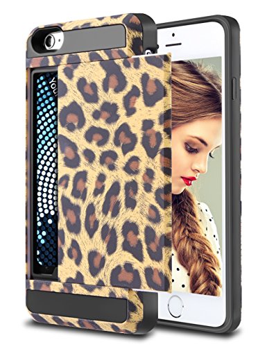 iPhone 6 Case, Vofolen Slidable Card Slot iPhone 6 Wallet Case impact Resistant Protective Shell Anti-shock Tough Bumper Armor Scratch-proof Hard Case Cover for iPhone 6 6S - Leopard