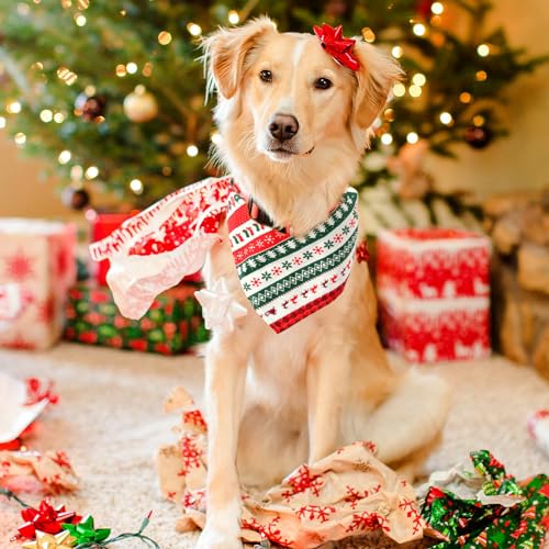 Scettar 2 Stücke Weihnachten Haustier Bandana Schal und 2 Stücke Weihnachtsmütze,Weihnachten Haustier Kostüm,Hund Halstuch für Kleine Mittelgroße Große Hunde Katzen