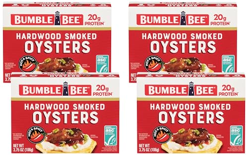 Image of Bumble Bee Hot & Spicy Hardwood Smoked Oysters, 3.75 oz Tin - 20g Protein per Serving, Gluten Free, Keto (Pack of 4)