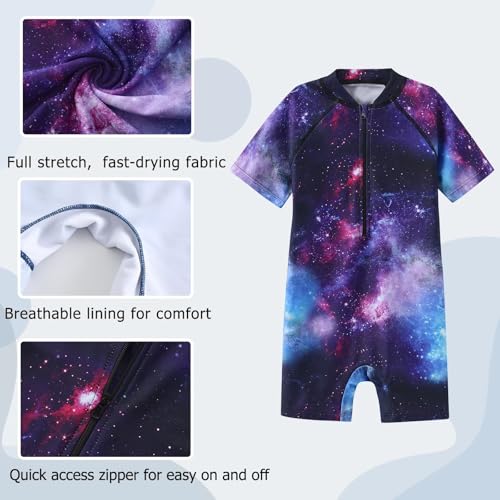 Image of Girls One Piece Rash Guard Swimsuits for Kids UPF 50+ Sun Protection Short Sleeve Swim Shirt