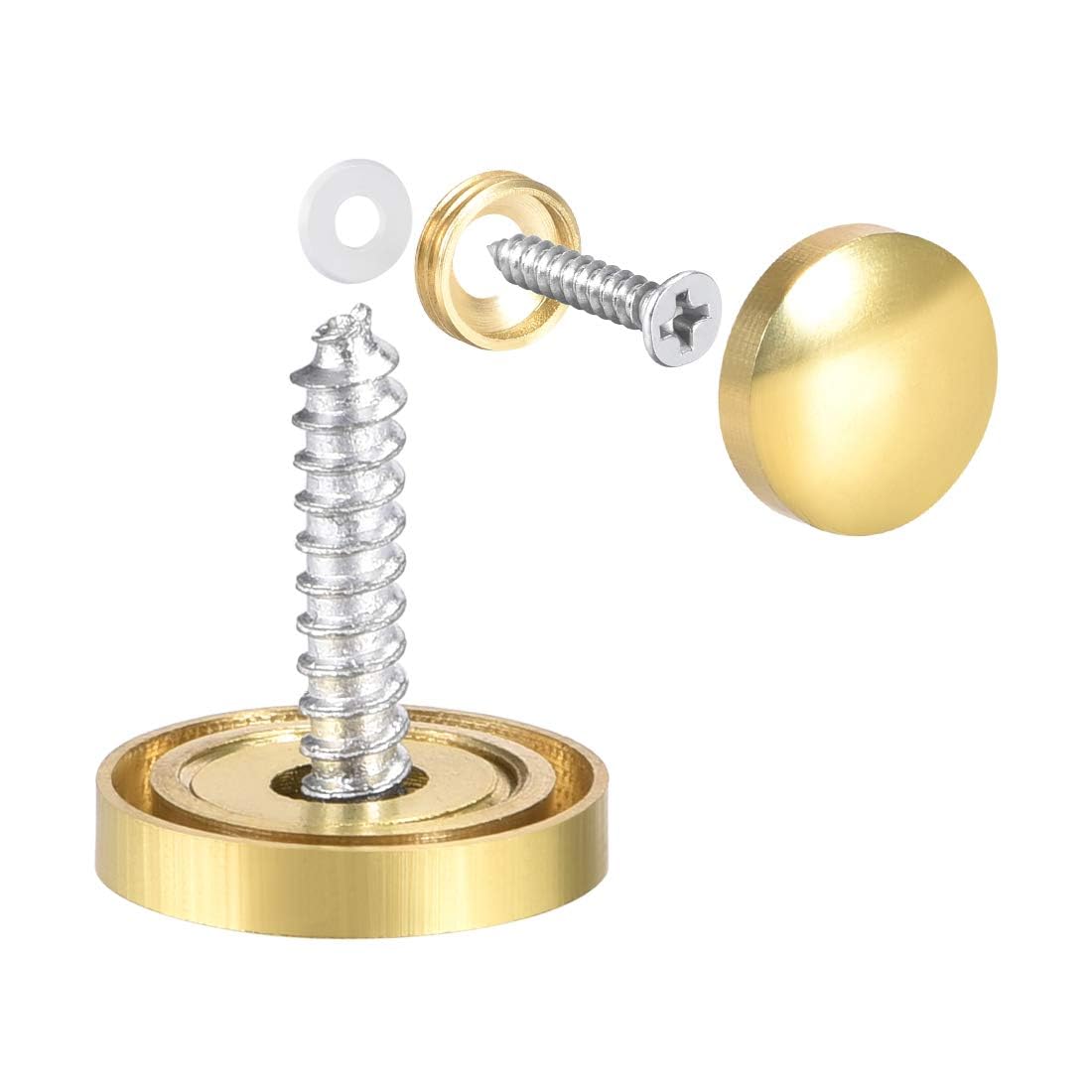 TOP-VIGOR 4Pcs Mirror Screws, 16mm brass Mirror Screws Cap Nail with Washers