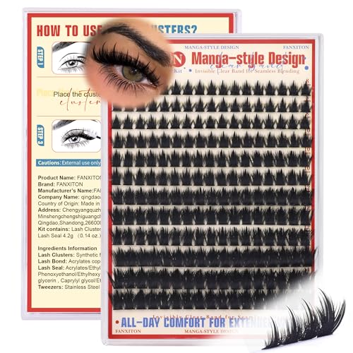 Image of FANXITON Anime Lash Clusters 8-14mm Manga Lashes Extension Volume Cluster Eyelash Extensions Spiky Eyelash Extensions Soft Eyelash Clusters 204Pcs DIY at Home