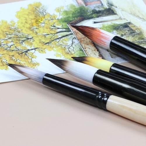 Image of Isomars Studium Mop Brush Set of 4 - Professional Synthetic Hair Round Paint Brushes for Watercolor, Gouache, Acrylic, Ink & Oil Painting - Natural Wooden Handle Art Brushes (Sizes 14, 16, 18, 20)