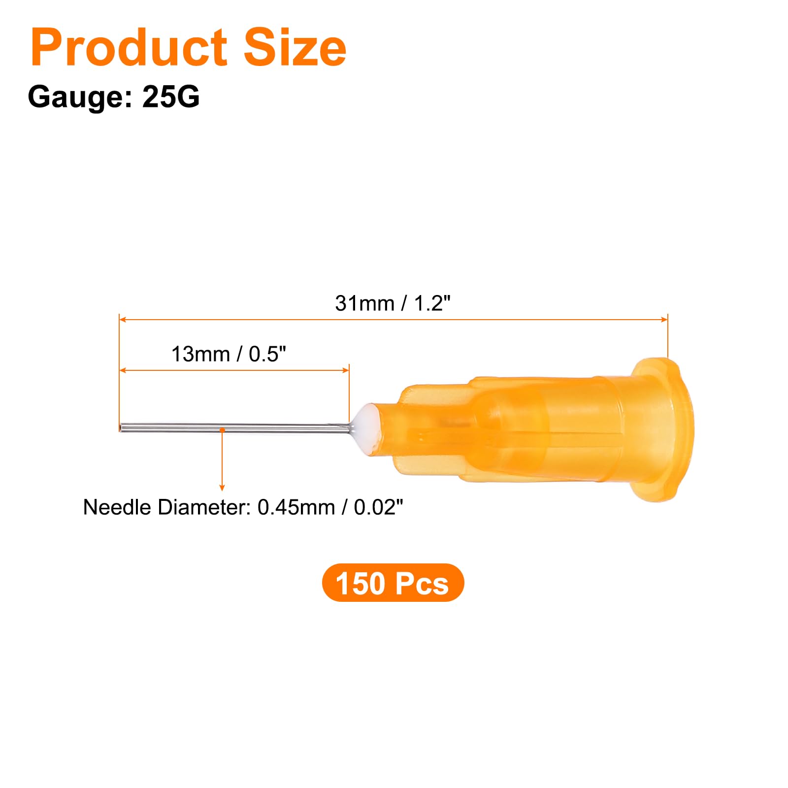 uxcell Agujas dispensadoras de punta roma, 150 unidades de 0.5 pulgadas, 25 g, dispensador de líquido de punta de aguja de acero inoxidable para aplicador de aceite industrial o pegamento, color
